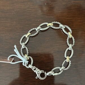 Elegant platinum plated Sterling Silver with 14k Gold links Chain Bracelet